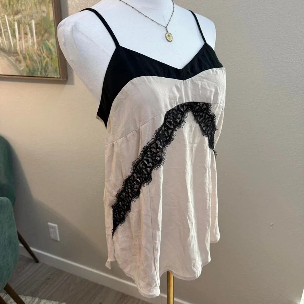 Y2K Mossimo Beige & Black Lace Trim Slip Tank‎ Top – Size XS